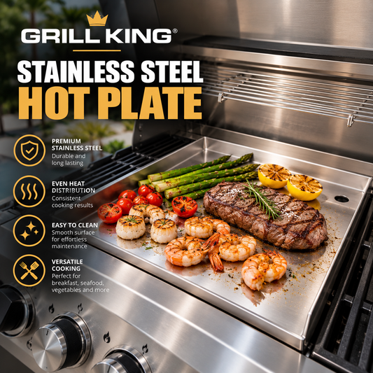 Grill King Stainless Steel BBQ Hot Plate – Heavy-Duty Flat Top Griddle 30CM x 45CM