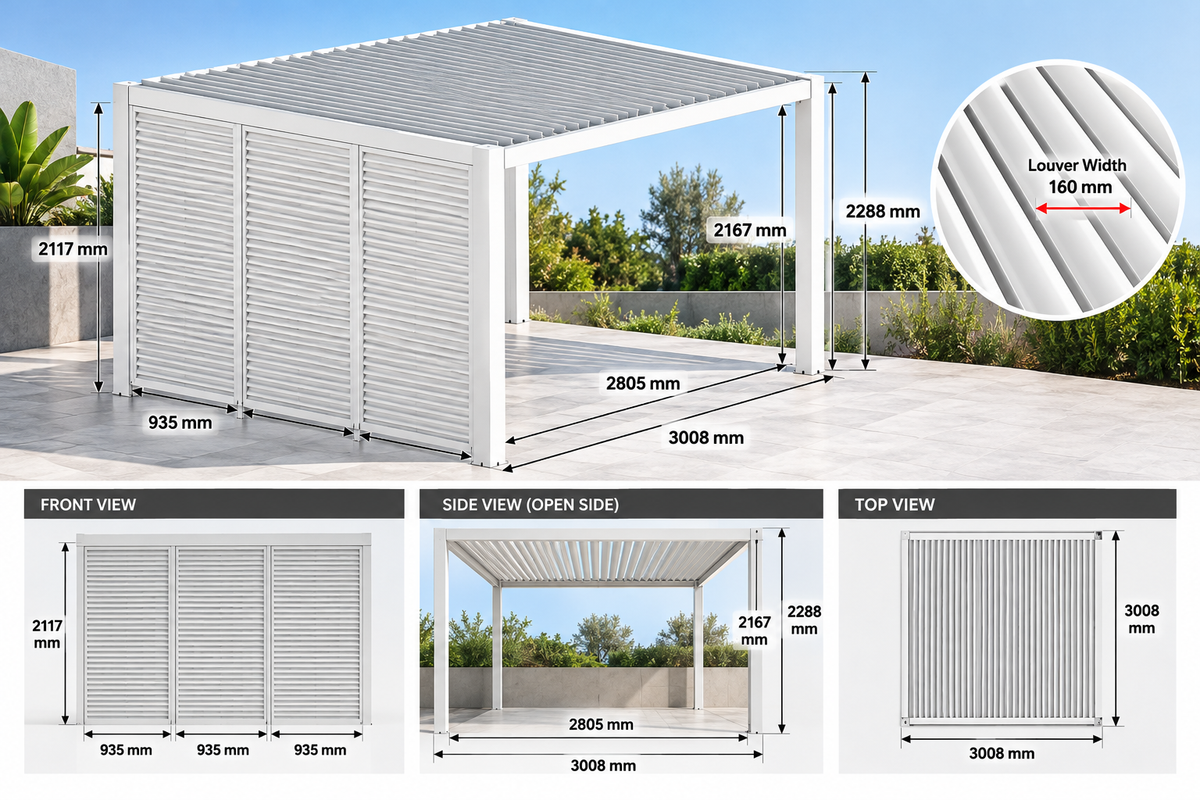 GazeboMate Louvered Gazebo + Aluminium Privacy Side Wall – Monument Charcoal