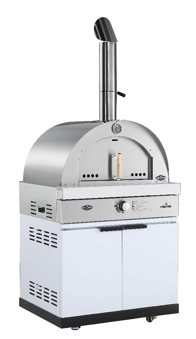 Rockpool White Sintered Stone 6 Burner Outdoor Kitchen (Natural Gas) w/ Fridge, Sink and 22" Gas Pizza Oven Bundle