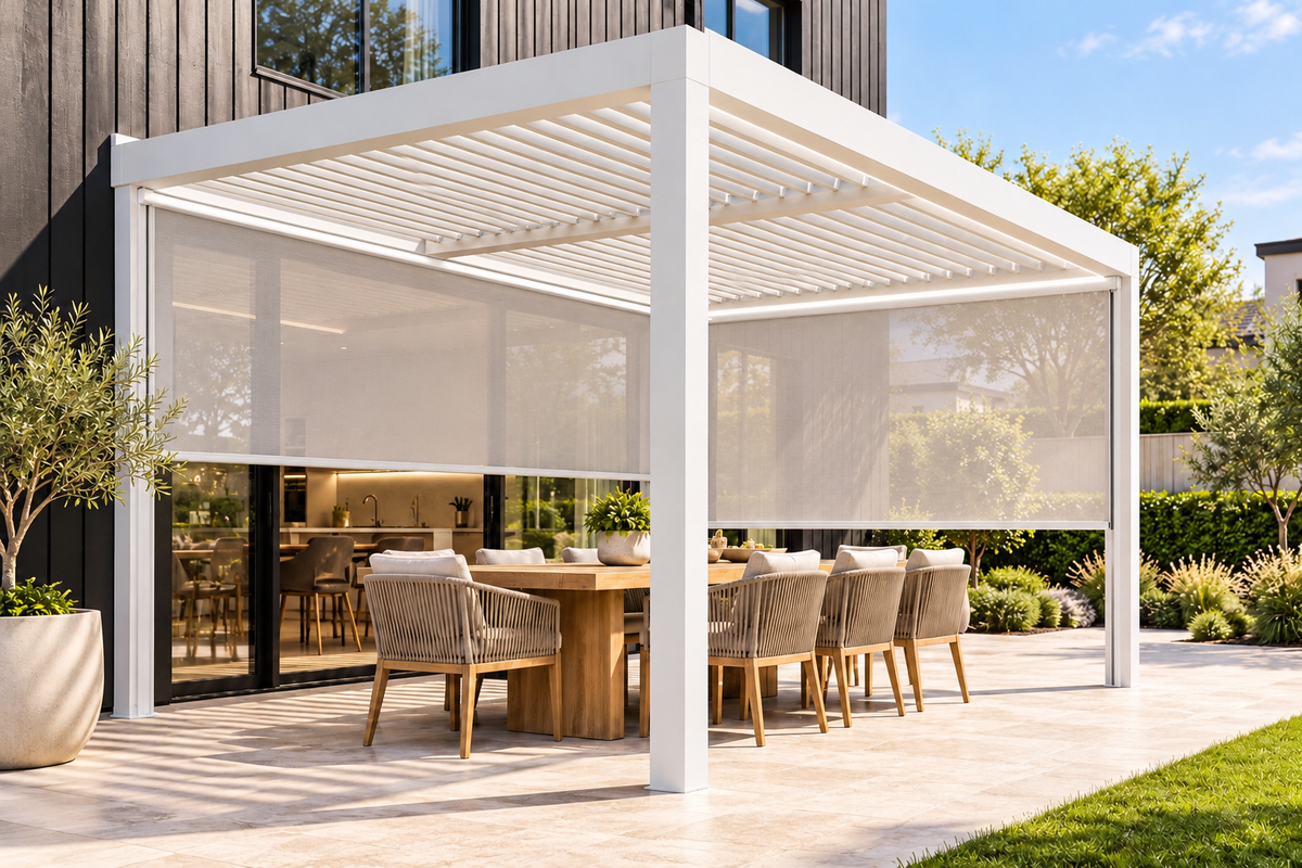 GazeboMate 3m × 4m Wall-Mounted Aluminium Louvered Pergola – Privacy Screen & Wall Options