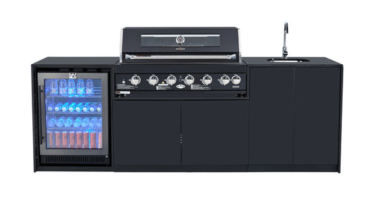 Grill King Signature Series Outdoor BBQ Kitchen Package | Black Stone, Aluminium Cabinet Finish Inc Grill King 6B Built-In BBQ + Rotisserie