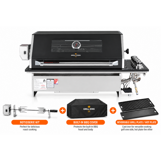 Grill King 4 Burner Drop In BBQ | 304 Grade Designer Black Stainless Steel Drop In Unit