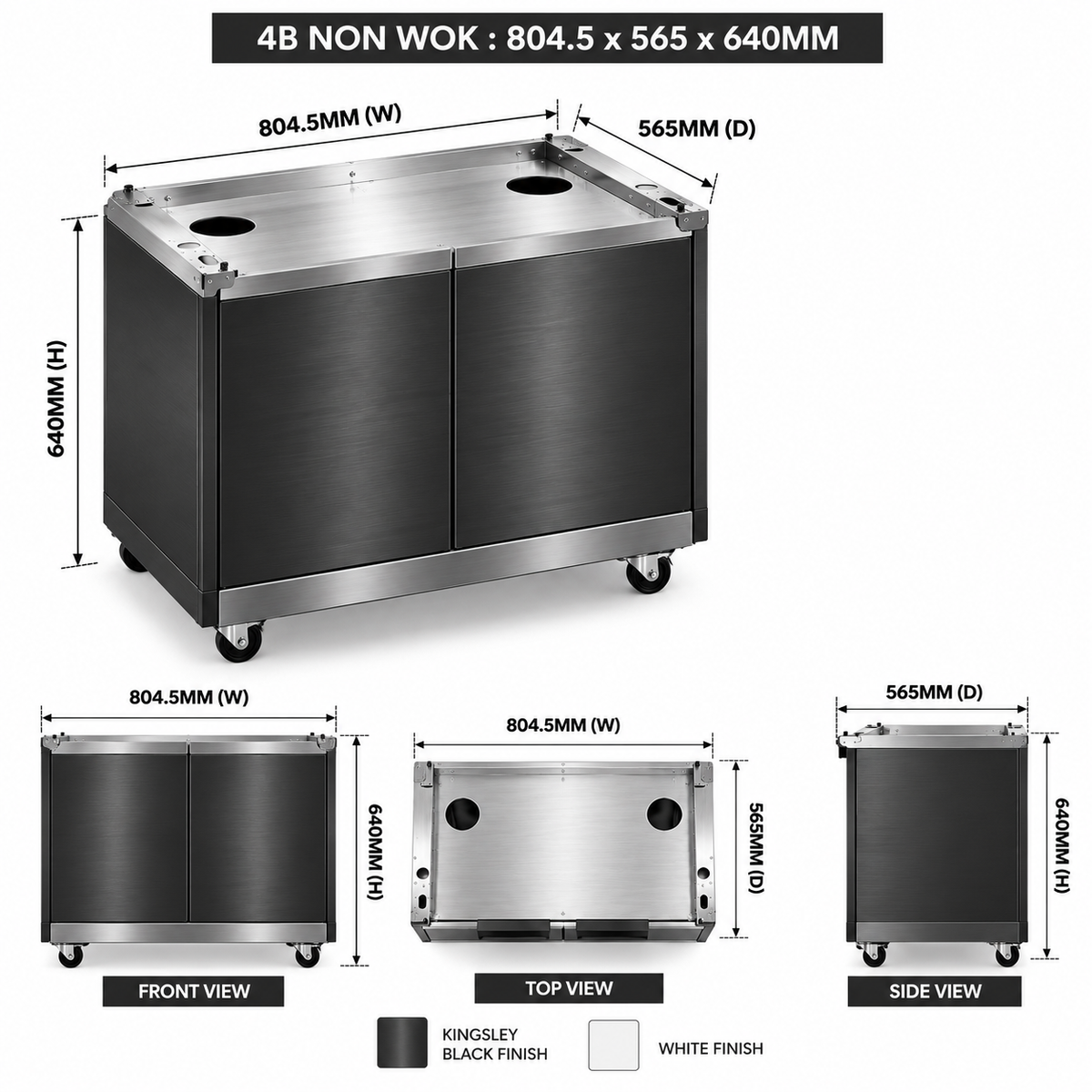 Grill King Outdoor BBQ Cabinet Module | Kingsley Black Stainless Steel Finish Suits 4& 6 Burner Built In BBQs