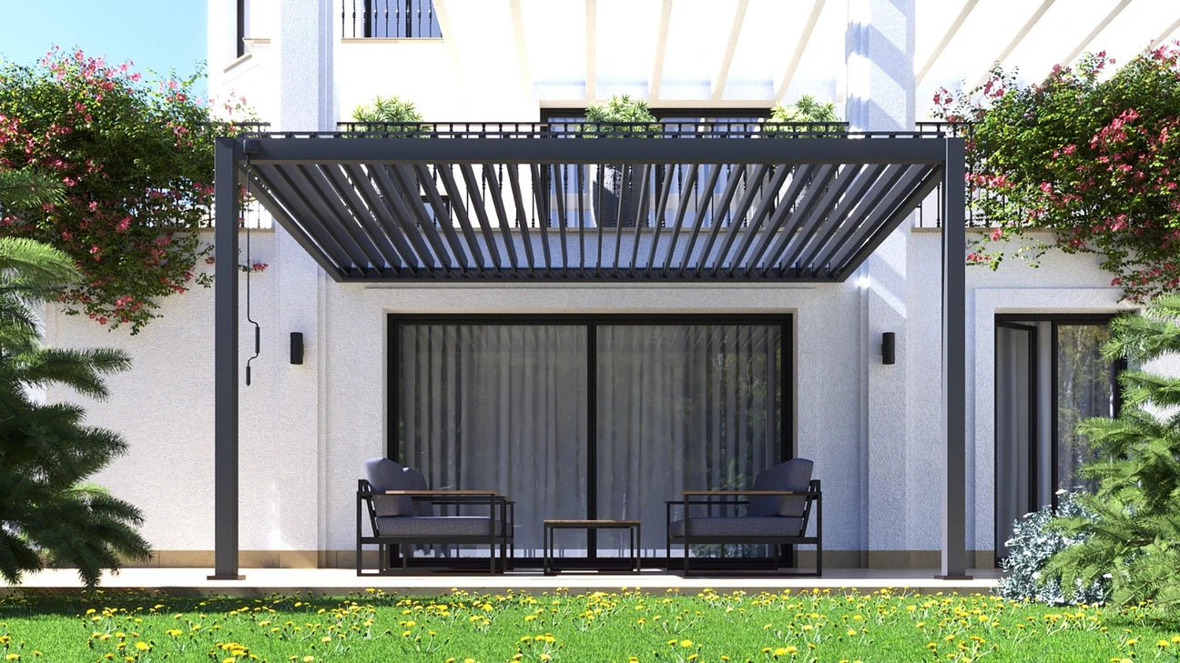 Wall Mounted 2.4x2.4M White Semi Permanent Louvred Gazebo Heavy Duty Wind Resistant