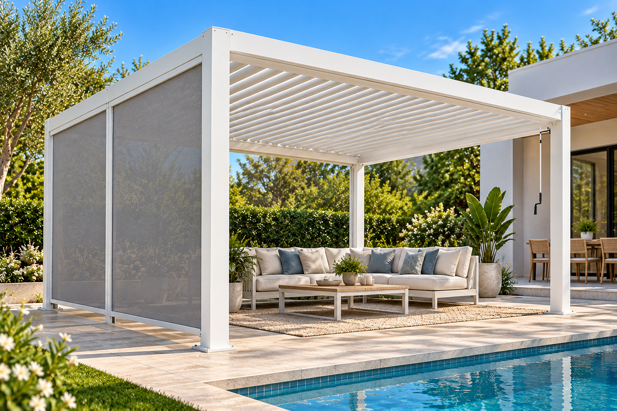 GazeboMate 4M x 4M Combo Aluminium Louvre Gazebo – White