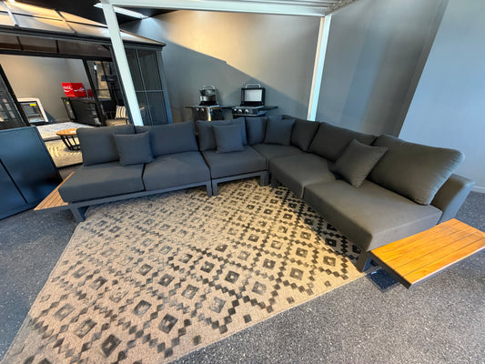 Floor Stock ARI Ralph White Hampton Corner Set - Outdoor Aluminium &amp; Acacia Modular Corner Lounge White Aluminium Whether Resistant White Fabric White