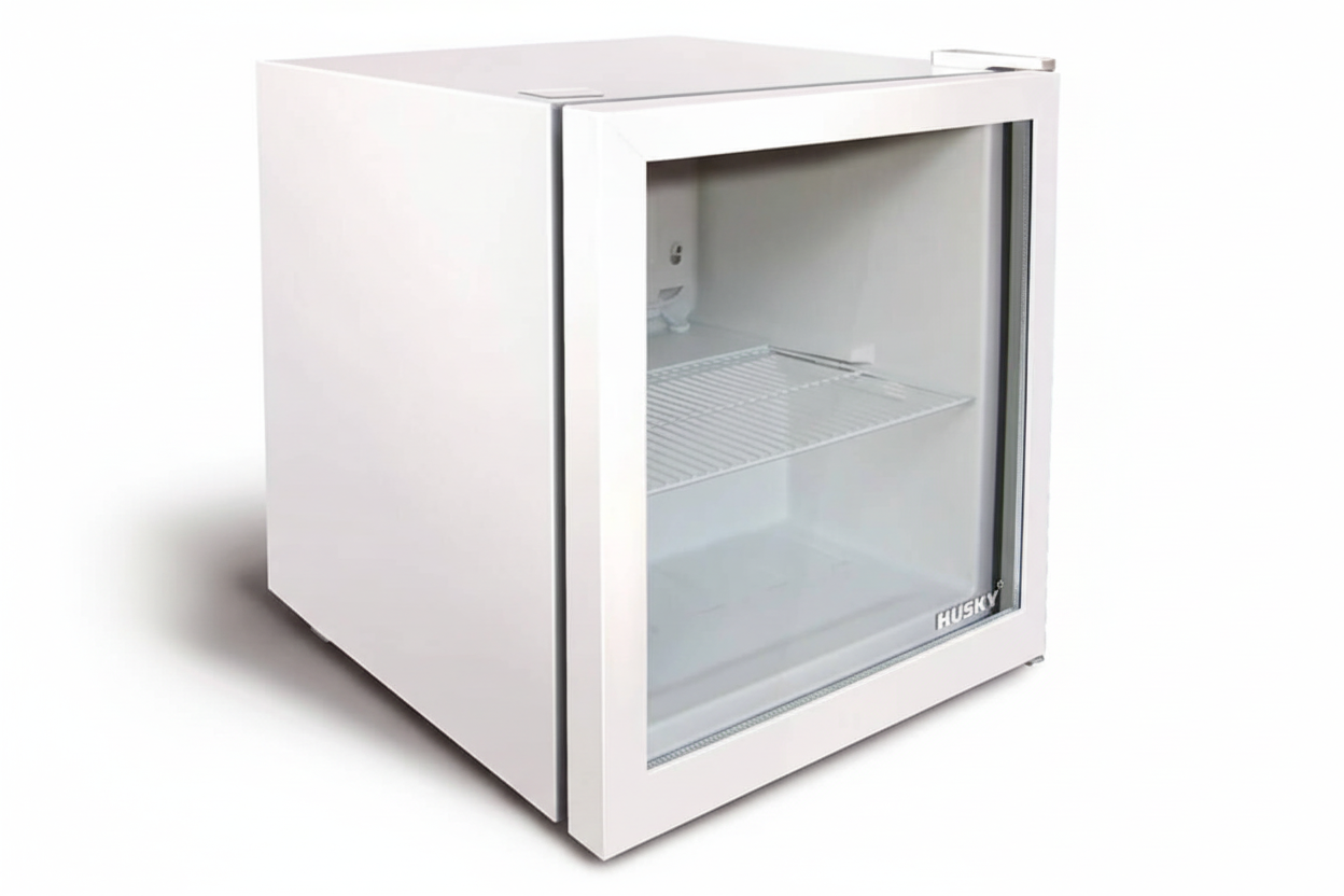 Husky 48L Glass Door Bar Fridge – White | Compact Display Drinks Fridge | Indoor Use