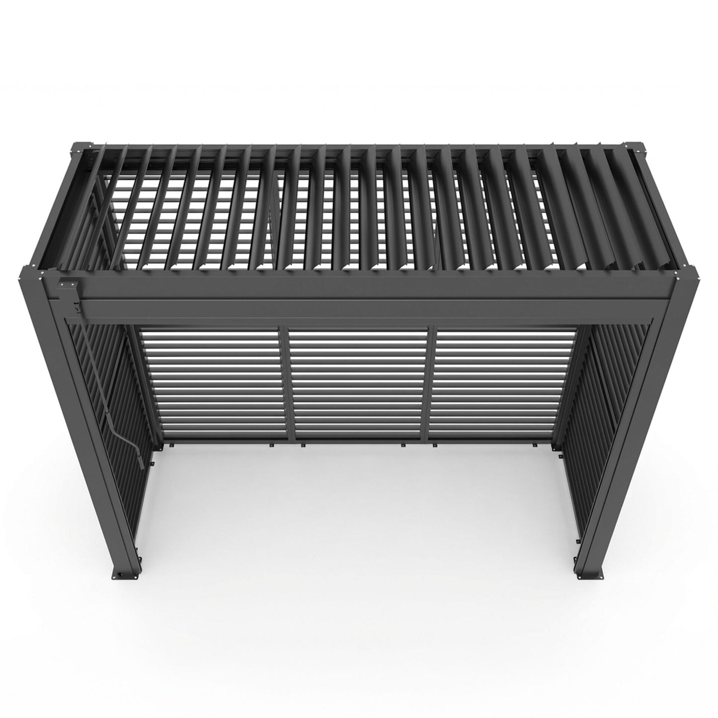 Grill King Outdoor BBQ Shelter Package – 6 Burner Charcoal BBQ Kitchen, Fridge & Sink + Freestanding Aluminium Louver Roof with LED Lighting & Privacy Blind
