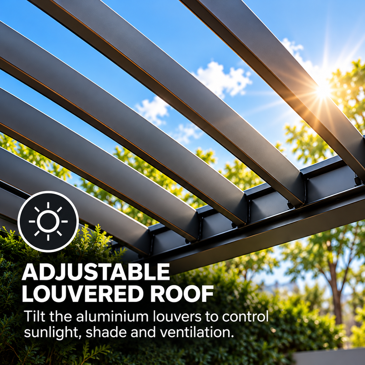 GazeboMate Louvered Gazebo + Aluminium Privacy Side Wall – Monument Charcoal