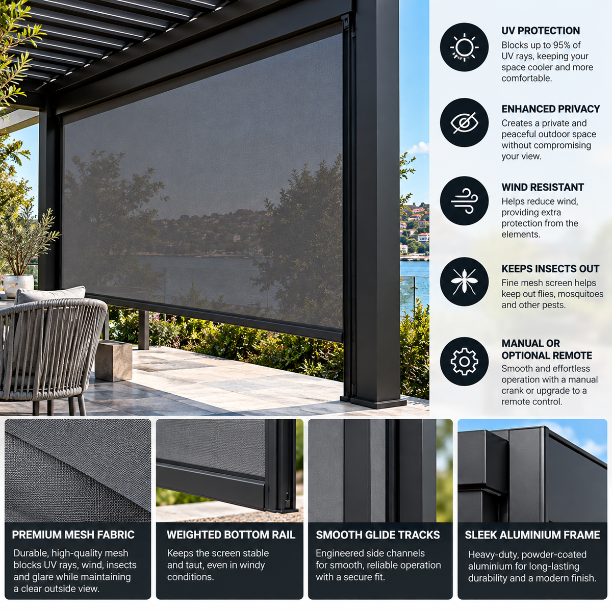 GazeboMate Aluminium Louvered Gazebo with Privacy Wall – Monument