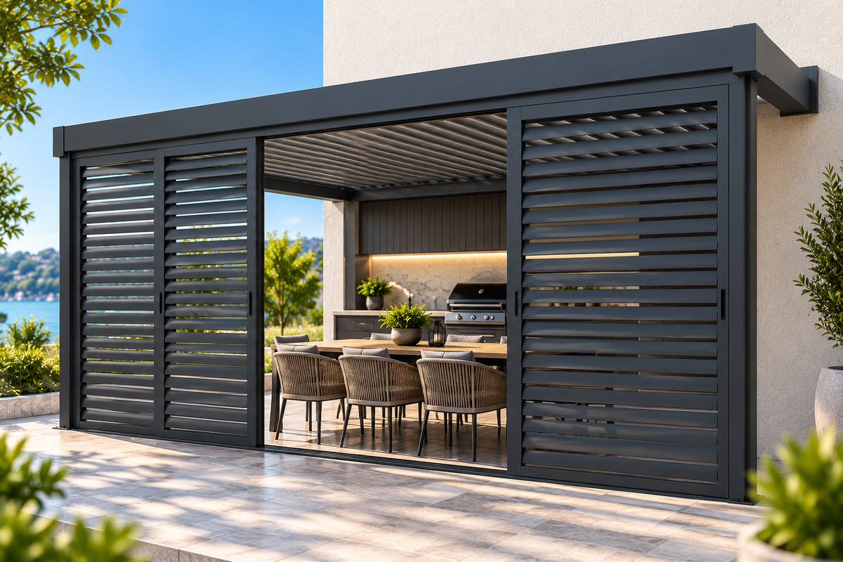 GazeboMate 3m × 4m Wall-Mounted Aluminium Louvered Pergola – Privacy Screen & Wall Options