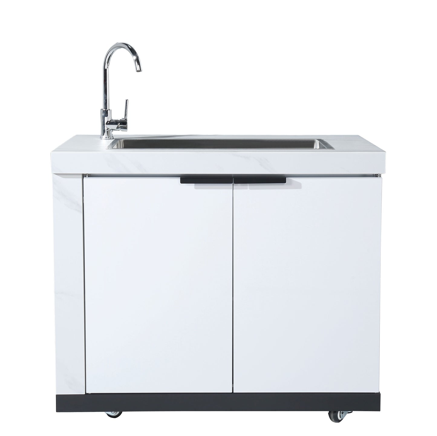 Rockpool White 4B: Designer Outdoor BBQ Kitchen Matt White Stone + White Doors, Fridge & Sink