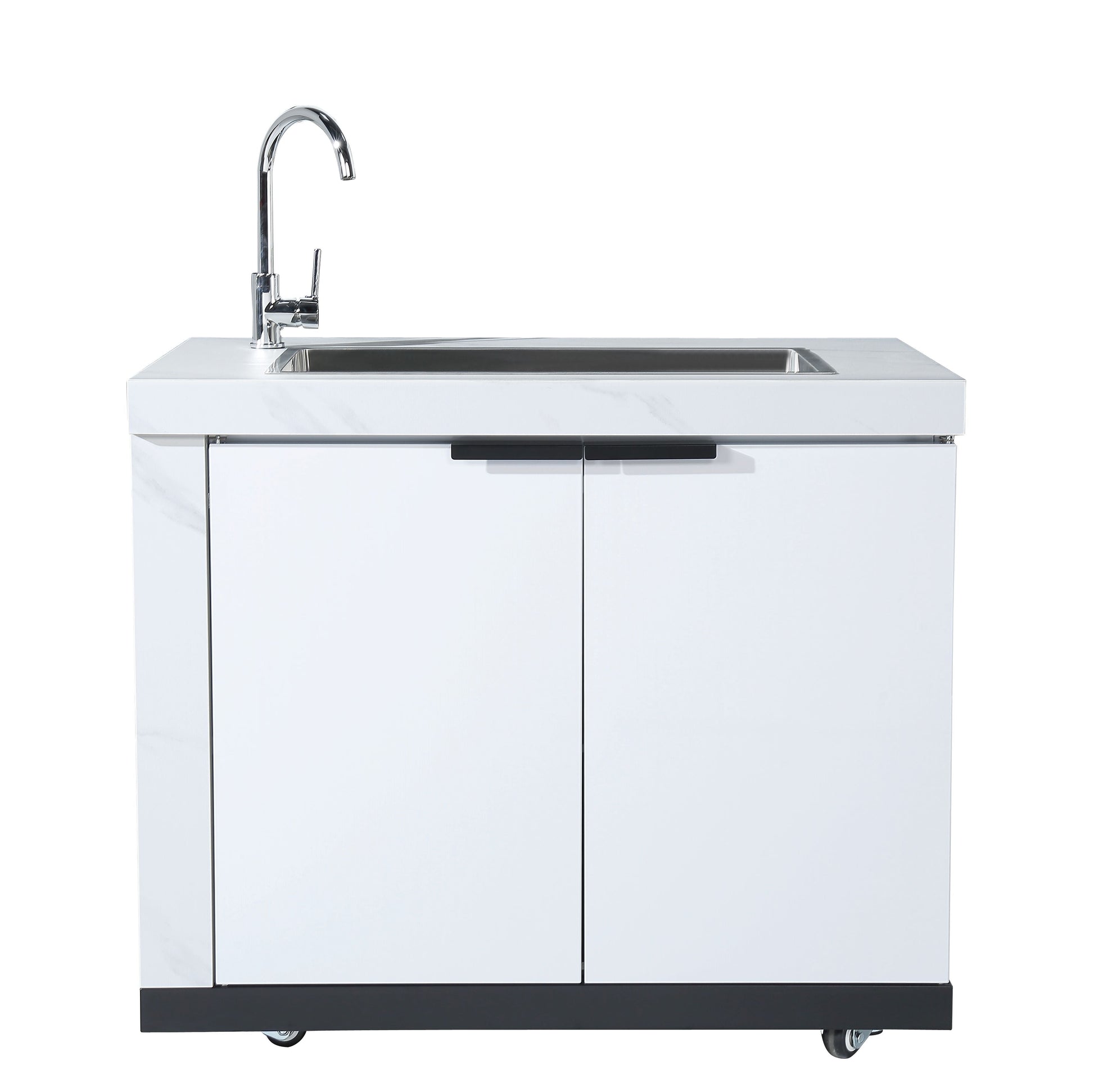 Rockpool White 4B: Designer Outdoor BBQ Kitchen Matt White Stone + White Doors, Fridge & Sink