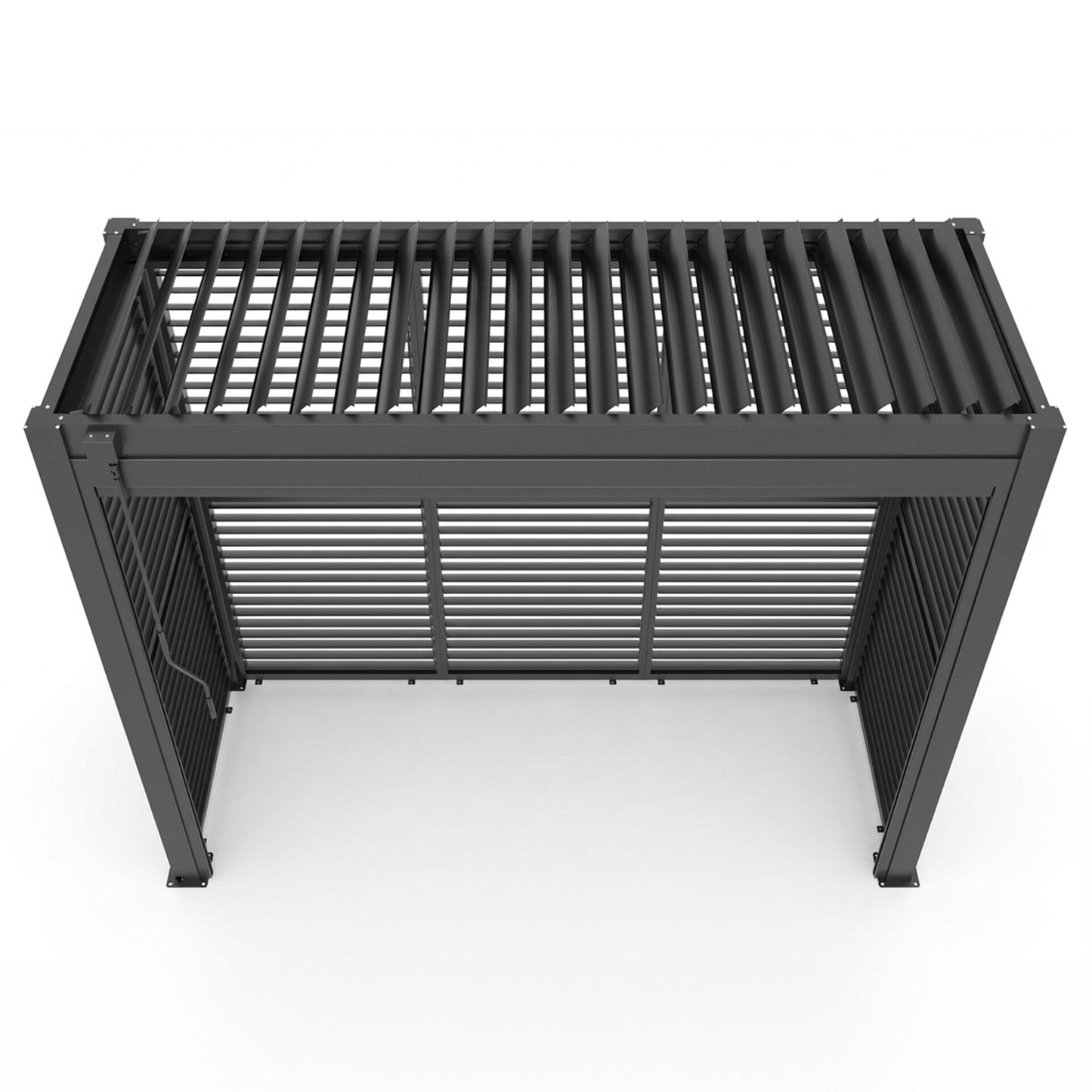 Grill King Outdoor BBQ Shelter Package – 6 Burner Charcoal BBQ Kitchen, Fridge & Sink + Freestanding Aluminium Louver Roof with LED Lighting & Privacy Blind