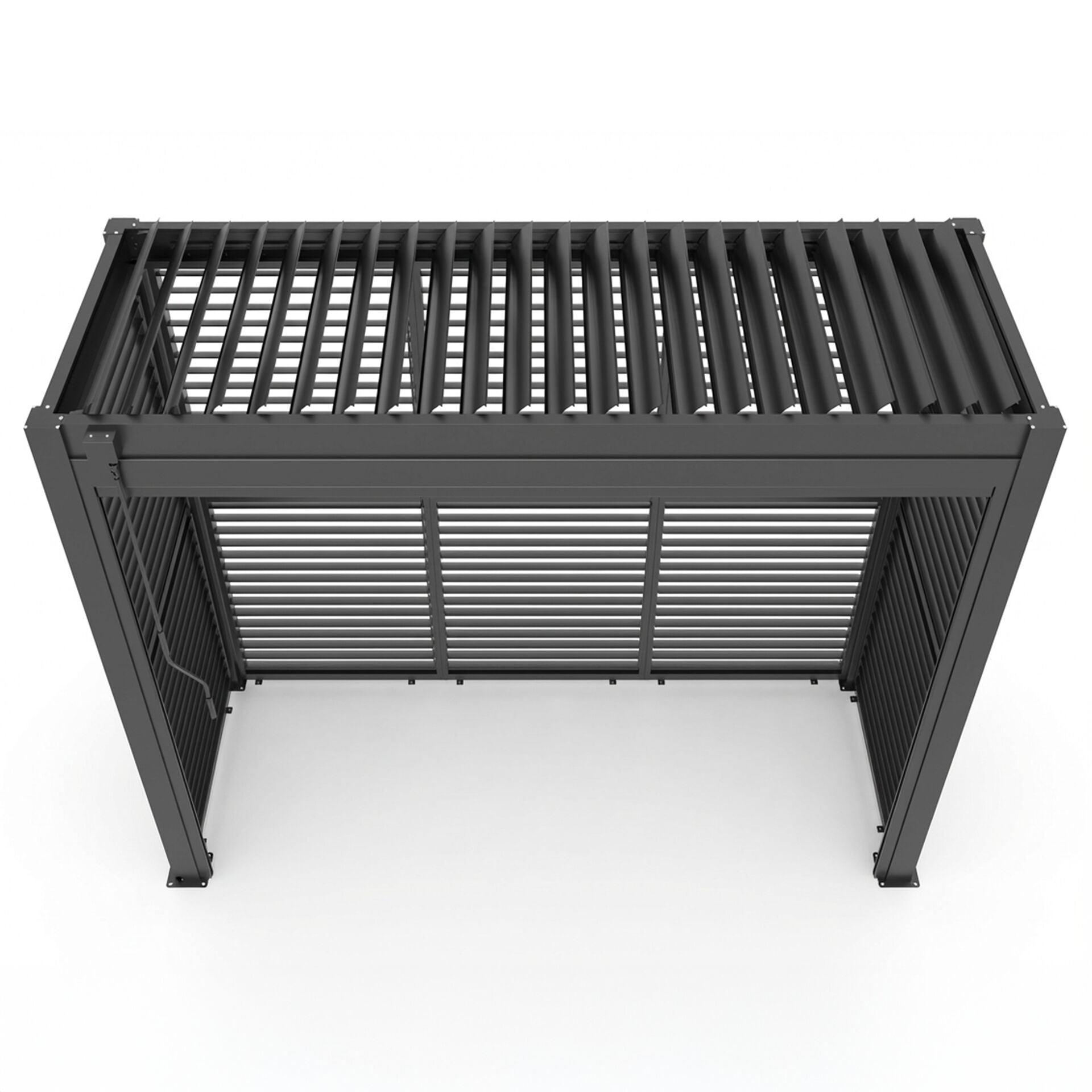 Grill King Outdoor BBQ Shelter Package – 6 Burner Charcoal BBQ Kitchen, Fridge & Sink + Freestanding Aluminium Louver Roof with LED Lighting & Privacy Blind