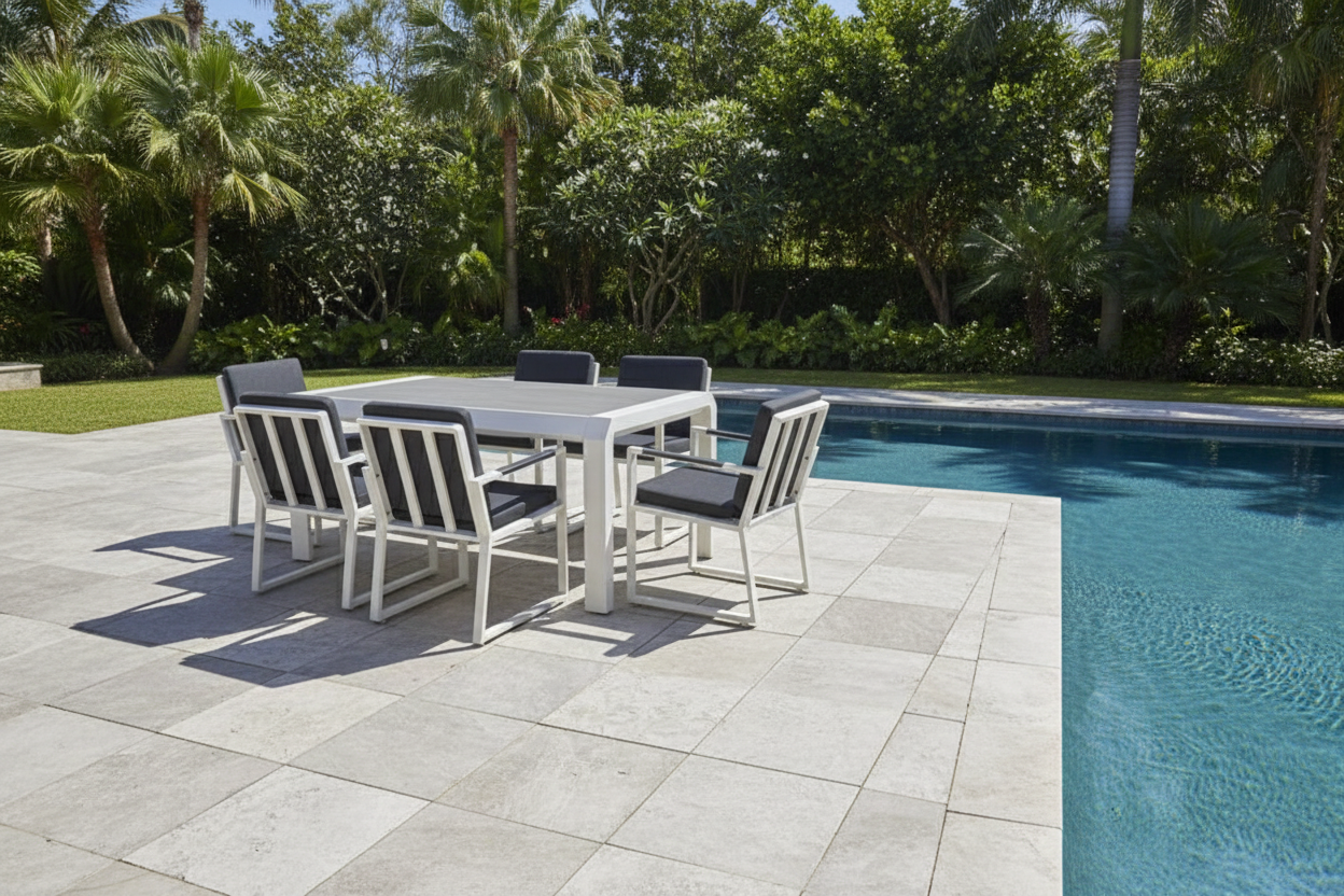 Vito 7 Piece Dining Set: White Aluminium Designer Outdoor Living Set