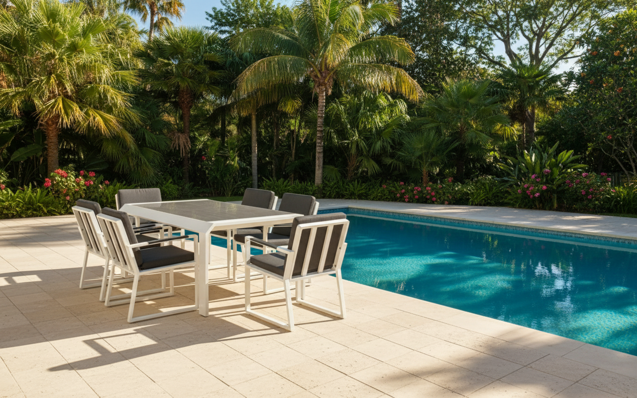 Vito 7 Piece Dining Set: White Aluminium Designer Outdoor Living Set