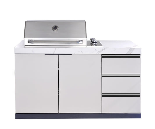 Rockpool White 4B Raised Hood BBQ Kitchen + 3 Draws Module (BBQ Only Fridge Sink Sold Seperate) - LPG Inc Rotisserie & BBQ Cover