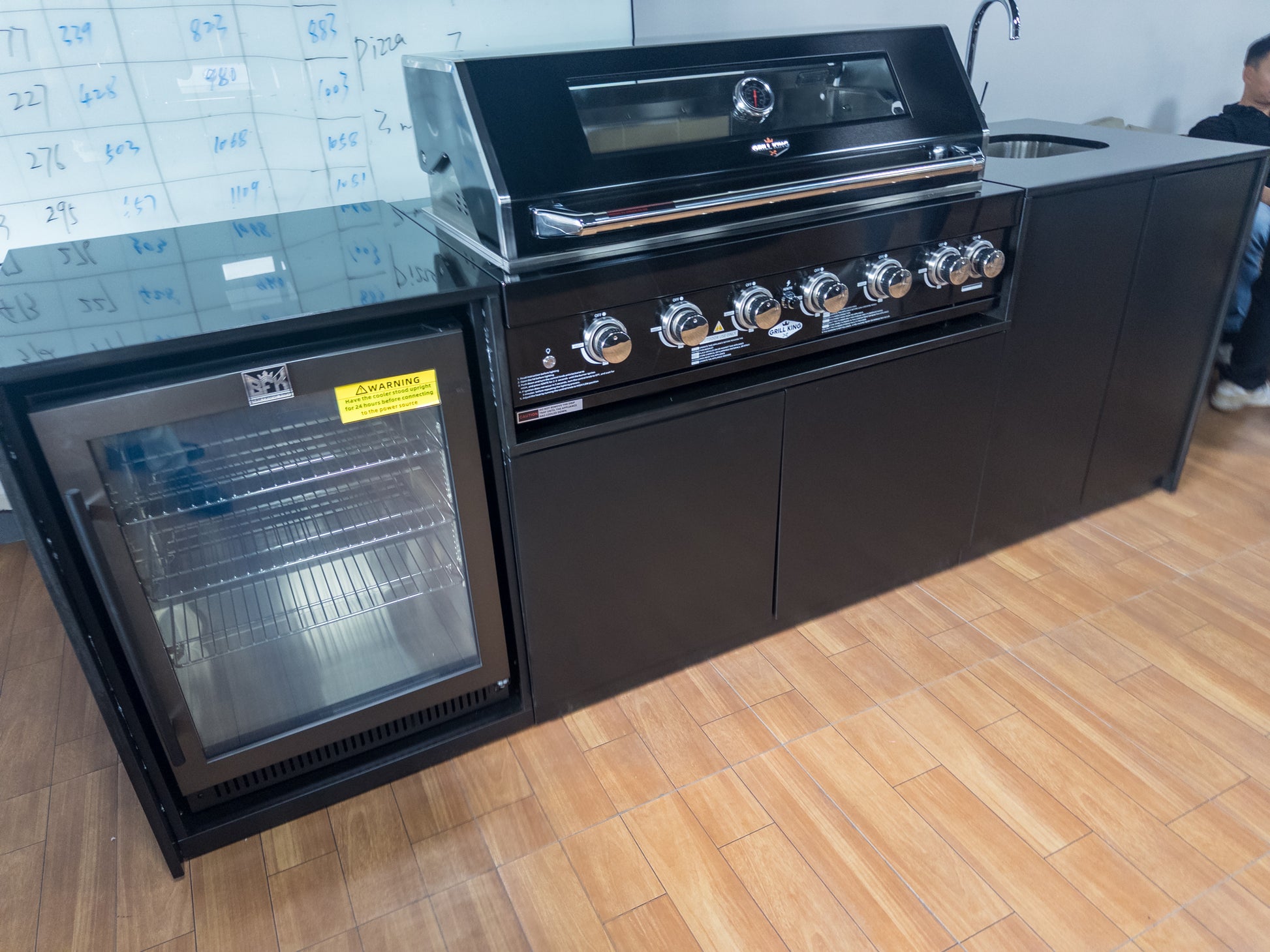 Grill King Signature Series 6 Burner Outdoor BBQ Kitchen Package – Black Stone Benchtop, Black Aluminium Cabinets, Built-In BBQ + Rotisserie