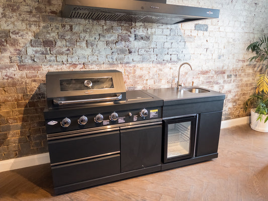 Black Felix 4B + Wok Designer BBQ Kitchen 2M: 4B + Wok + Fridge & Sink Combo