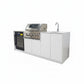 Grill King Signature Series Outdoor BBQ Kitchen Package – Rockpool White Stone Bench-Top, White Aluminium Cabinets | 4-Burner Built-In BBQ + Rotisserie + 150L Outdoor Fridge