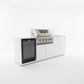 Grill King Signature Series Outdoor BBQ Kitchen Package – Rockpool White Stone Bench-Top, White Aluminium Cabinets | 4-Burner Built-In BBQ + Rotisserie + 150L Outdoor Fridge