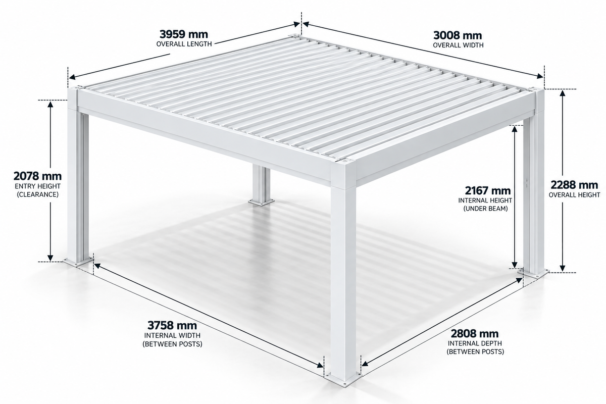 GazeboMate 3m x 4m White Aluminium Louvered Gazebo + Adjustable Privacy Wall Combo