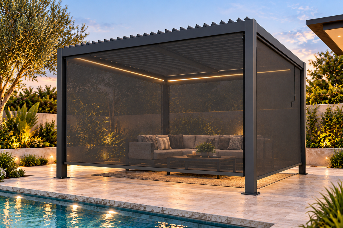 GazeboMate Aluminium Louvered Gazebo with Privacy Wall – Monument