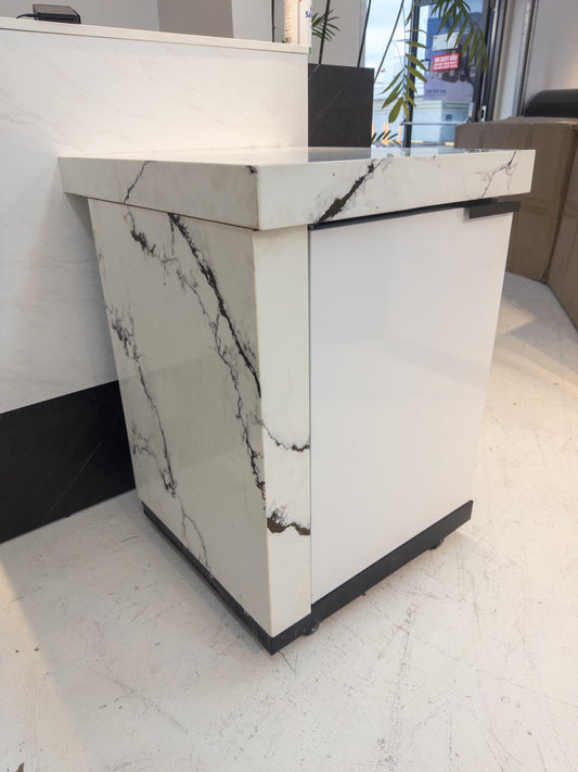 Ex Display Marble Look Stone Finish 1 Door Cabinet Waterfall Edge Custom Built Aluminum Cabinet