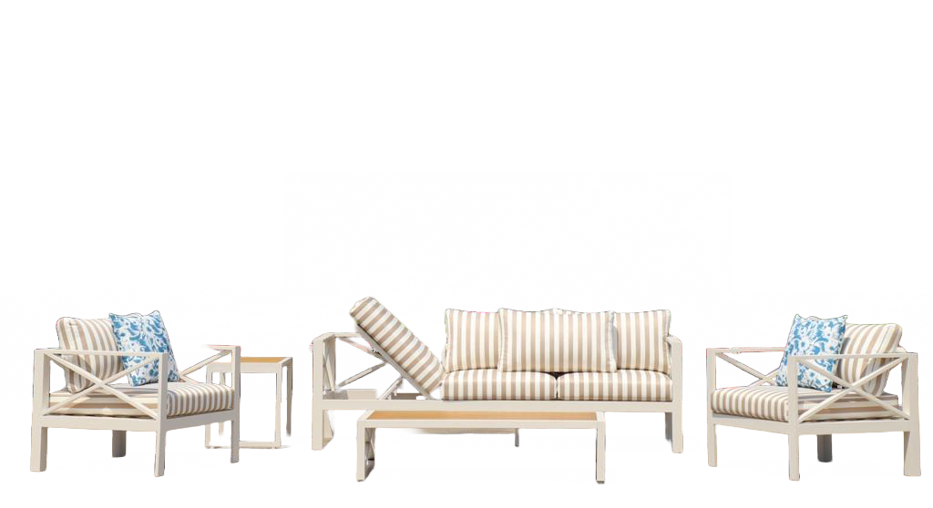 5-Piece Modern Outdoor Lounge Furniture Set Inc 3-Seater Day Bed, Coffee Table, Side Table & 3+1+1