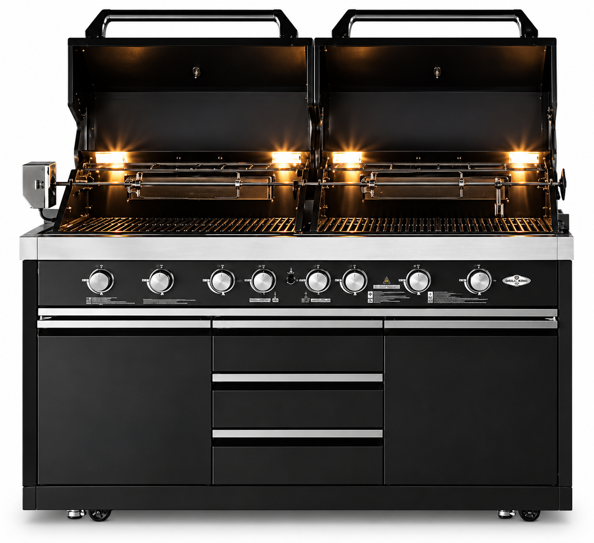 Grill King Element Twin Hood 8 Burner Outdoor BBQ Kitchen – 304 Stainless Steel & White Sintered Stone