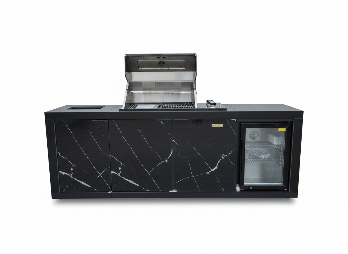 Compact Series Rockpool Summit Black 4B Drop In BBQ Inc sintered stone Benchtops, Aluminium Cabinets, Weather Resistant, Fridge & Sink