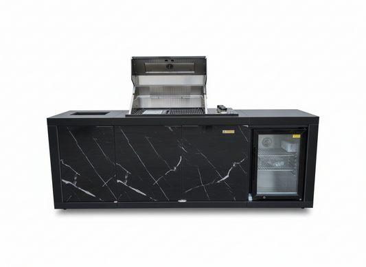 Compact Series Rockpool Summit Black 4B Drop In BBQ Inc sintered stone Benchtops, Aluminium Cabinets, Weather Resistant, Fridge & Sink