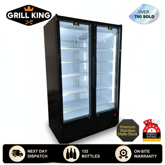 Floor Stock Double Door Commercial 980L Upright Wine Bar Fridge Black