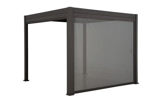 GazeboMate Combo: 3M x 4M Charcoal Aluminium Louvered Gazebo + Charcoal Retractable Privacy Screen