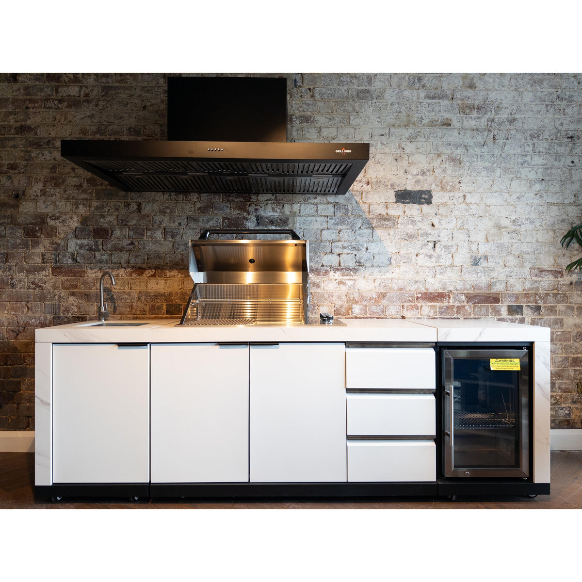 White Stone 4B Drop In BBQ Kitchen Package with Stone Benchtops, Hampton Waterfall Design