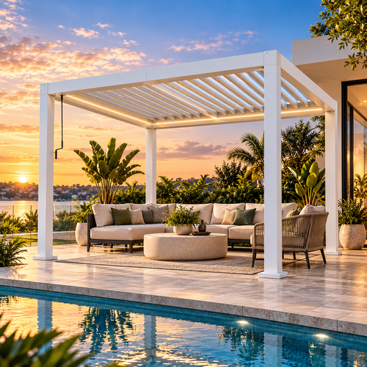 GazeboMate 3m × 4m White Aluminium Louvered Gazebo – Adjustable Roof Pergola