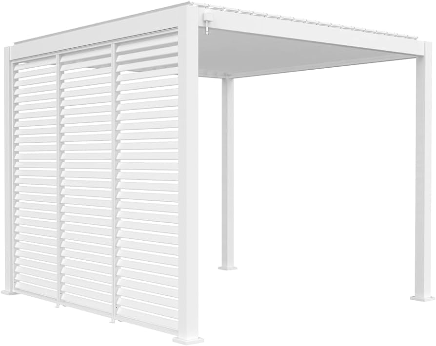 GazeboMate Combo: 3M x 4M White Aluminium Louvered Gazebo + White Retractable Privacy Screen Option 3: Gazebo & 4M Louvered Wall + 3M Privacy Screen