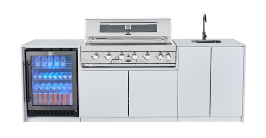 Grill King Signature Series Outdoor BBQ Kitchen Package | White Stone, Aluminium Cabinet Finish Inc Grill King 6B Built-In BBQ + Rotisserie