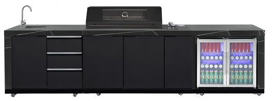 LHS SINKDRAW MODULE | Rockpool Black Raised Hood BBQ Kitchen + 3 CUPBOARD DOORS