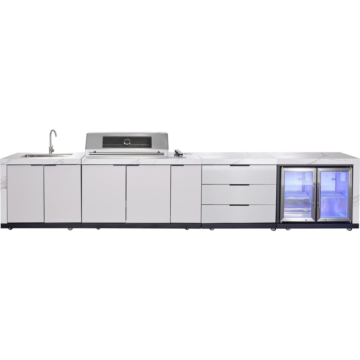 Rockpool 6B Drop In BBQ Kitchen Package Inc sintered stone benchtops, Aluminium Cabinets, Weather Resistant, Fridge & Sink