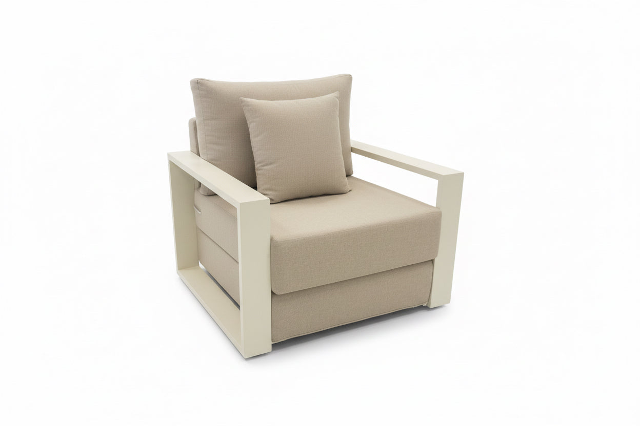 Single Seater Hampton Style - White Aluminium Frame + Weather-Resistant Cushions