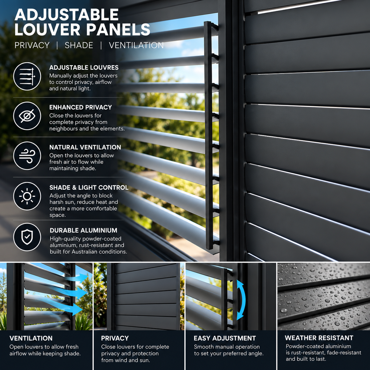GazeboMate 3m Aluminium Louvered Pergola + Sliding Shutter Wall Combo – Monument