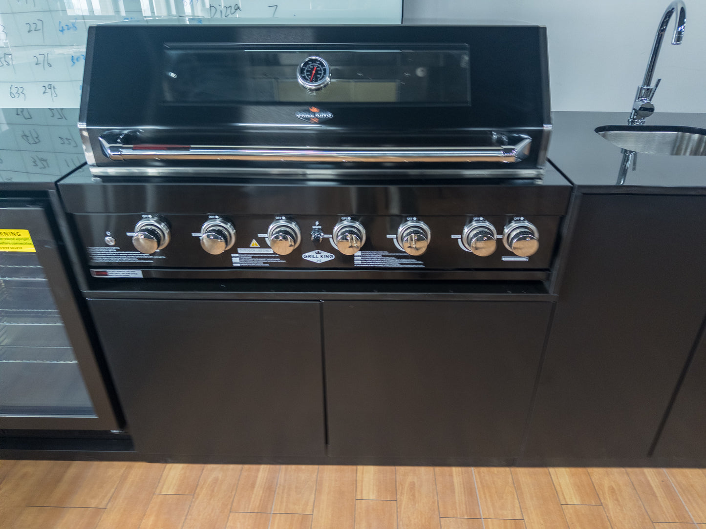 Grill King Signature Series 6 Burner Outdoor BBQ Kitchen Package – Black Stone Benchtop, Black Aluminium Cabinets, Built-In BBQ + Rotisserie
