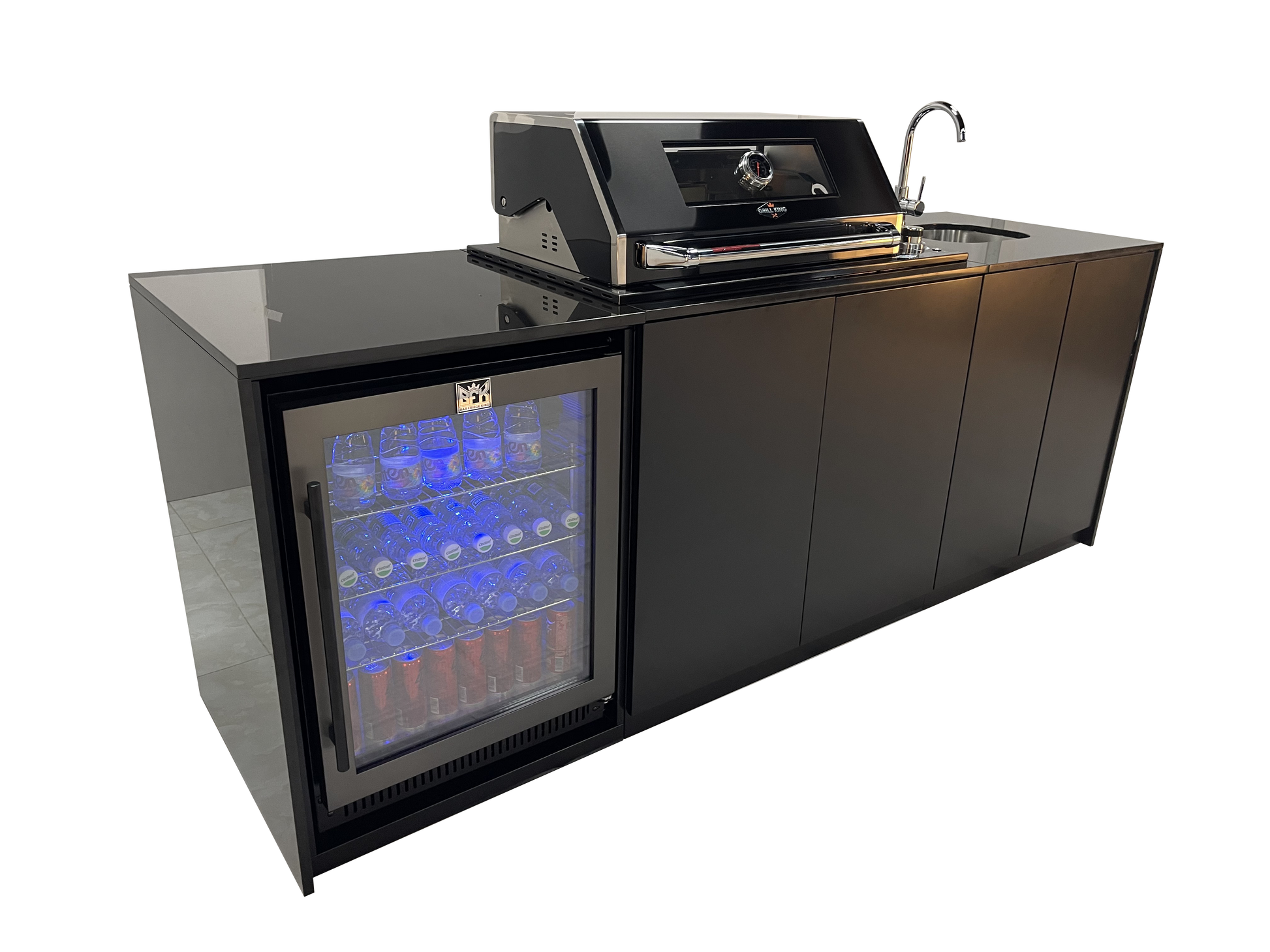 Grill King Signature Series Outdoor BBQ Kitchen Package | Black Stone, Aluminium Cabinet Finish Inc Grill King 6B Built-In BBQ + Rotisserie
