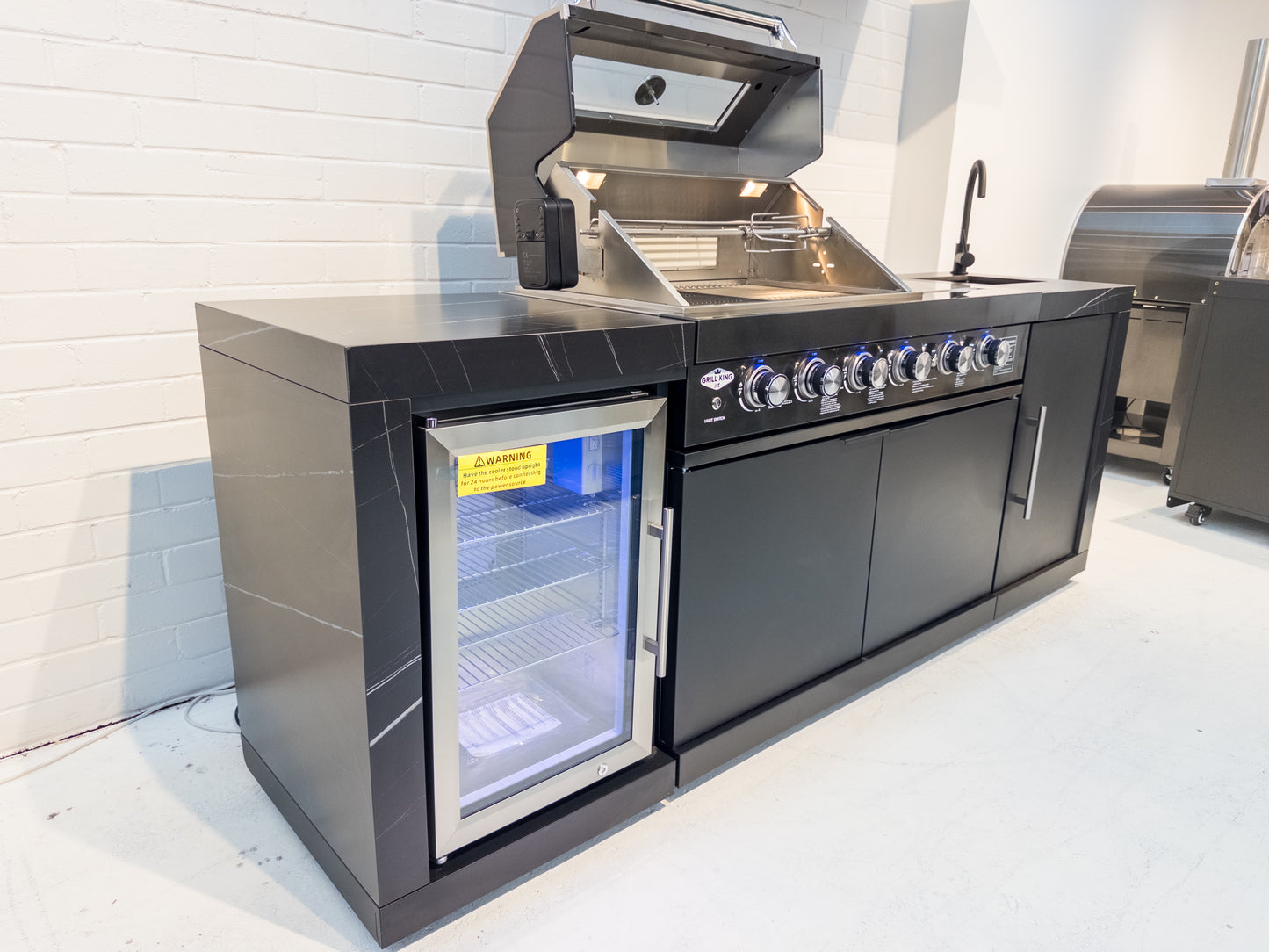 Floor Stock Rockpool Black 4B + Wok: Designer Black Outdoor BBQ Kitchen Package inc Fridge & Sink