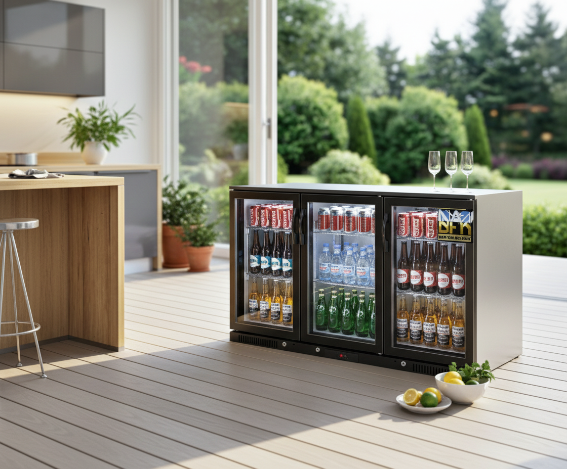 Tropical Rated Triple Glazed 318L 3-Door Commercial Wine Bar Fridge Chiller Can Cooler Mini Freezer in Black