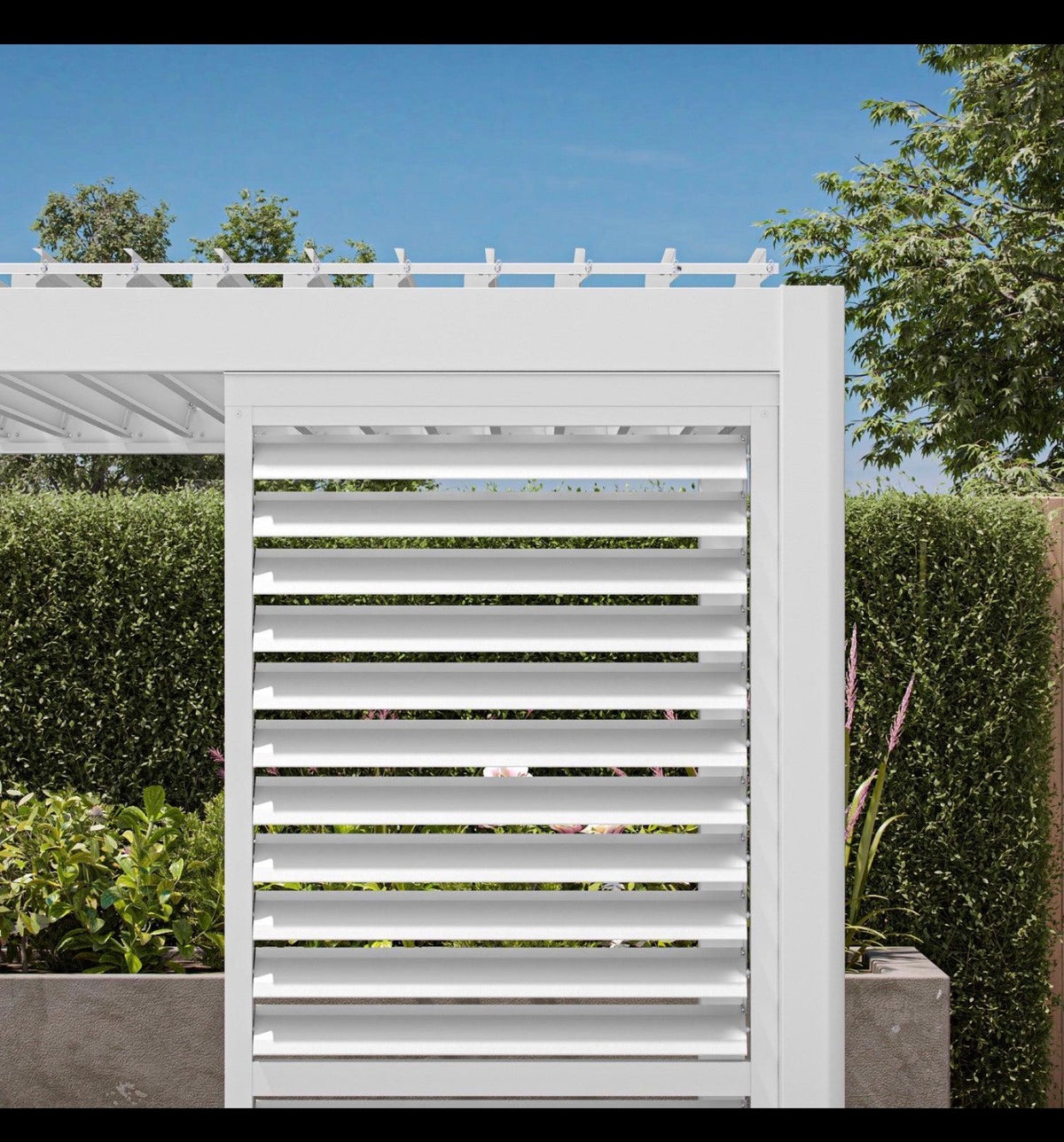 GazeboMate 3m x 4m White Aluminium Louvered Gazebo + Adjustable Privacy Wall Combo