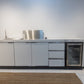 FLAT HOOD White Stone 4B Drop In BBQ Kitchen Package with Stone Benchtops, Hampton Waterfall Design