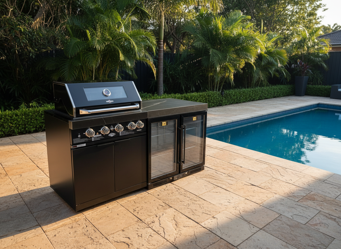 Floor Stock Rockpool Black 4B Outdoor BBQ Kitchen inc Sintered Stone Benchtop & Aluminium Cabinetry